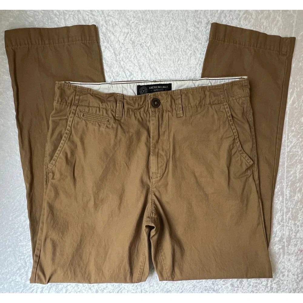 American Eagle Original Straight Cotton Chino Pants Men's size 32 x 34 Brown - Picture 1 of 12